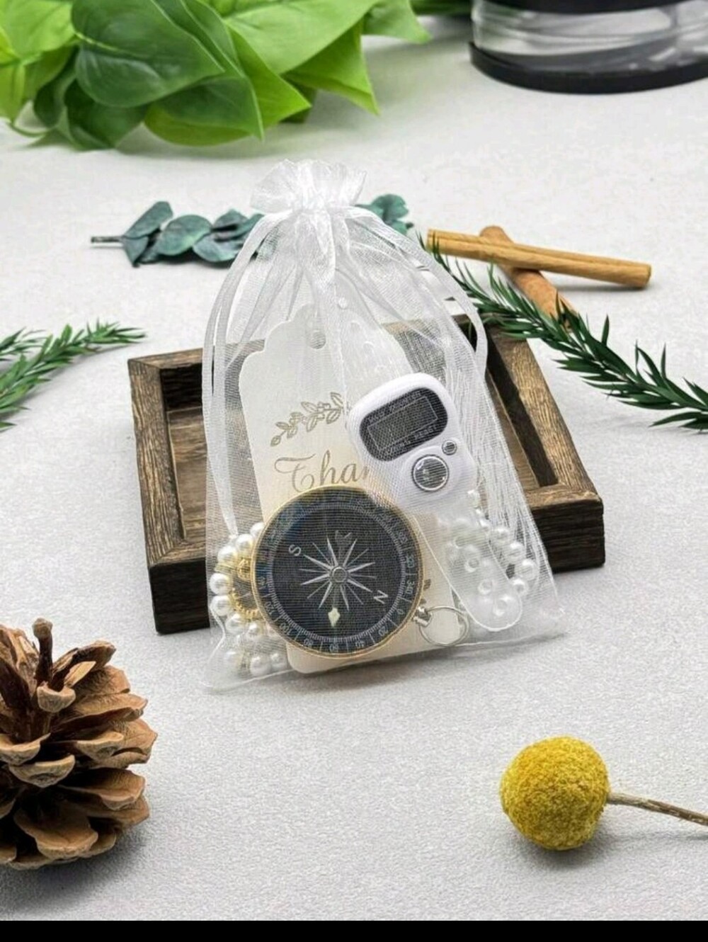 🤍White Digital Pedometer and Gold Compass Gift Set✨️